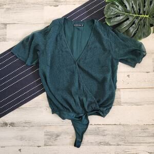 Abercrombie & Fitch Flutter Sleeve V Neck Bodysuit Green Size Medium